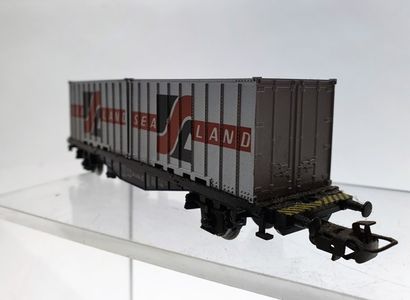 null (15) wagons porte-containers, dont 6x Marklin & Roco, Rowa, Fleischmann (G)