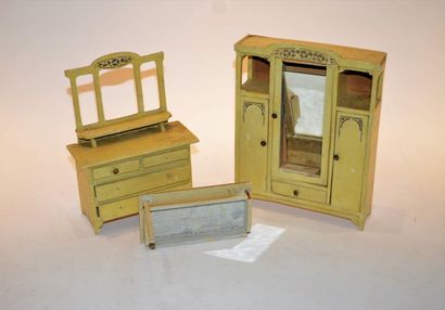 null JOUET LIEGEOIS/J.L. (3), Set of small Art Deco painted wooden doll's furniture,...