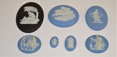 null WEDGWOOD: 7 oval cameo medallions in pale blue jasperware with mythological...