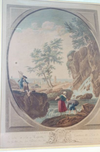 null Paire de gravures polychromes de Jacques-Philippe Le Bas (1707-1783):

-"les...