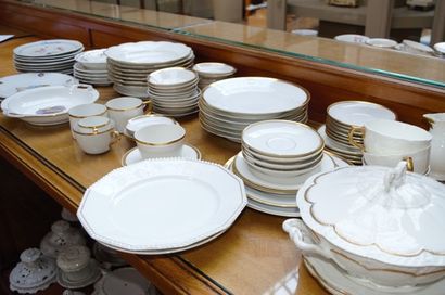 null Set of different serving pieces, including a set of children's plates, white...