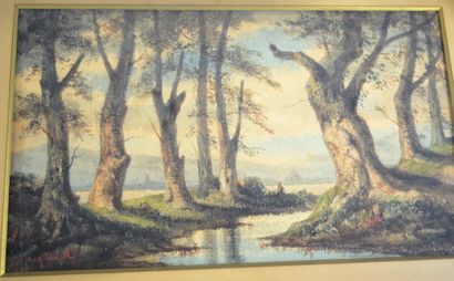 null TAUREL Augustin (1828-1879): Two watercolours. Landscapes of lake shores. Signed...
