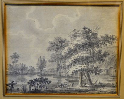 null Ensemble de trois gravures/lithographies de paysages.

-Paysage de campagne...