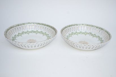 null Set consisting of 2 openwork porcelain dishes decorated with flowers and ribbons...