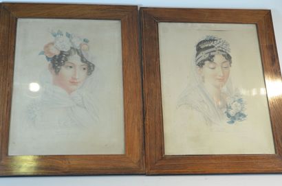 null Pair of polychrome lithographs: 

-"the gift of pleasing"

"the bride."

Drawing...