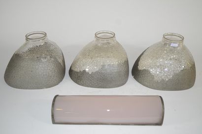 null Set of three geometrically patterned glass lampshades. Dimensions: 20 x 24.5...