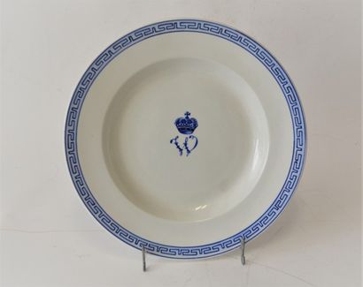 null TOURNAI Soft porcelain dish, flat blue monochrome decoration of the royal service...