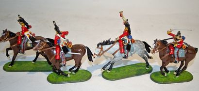 null Lot de 4 dragons Anglais participant à la "charge de l'union" à Waterloo. Fabrication...