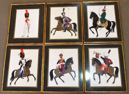 null Set of 6 frames of soldiers of the 1st empire (gouache, ink):

-Trumpet of the...