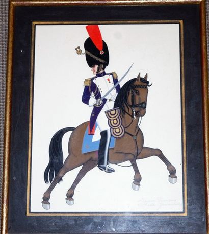 null Set of 6 frames of soldiers of the 1st empire (gouache, ink):

-Trumpet of the...