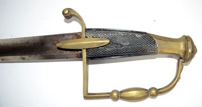 null Mounted hunter's sword. Checkered ebony handle (crack), brass mount, single-branch...