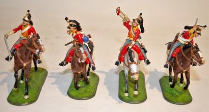 null Lot de 4 dragons Anglais participant à la "charge de l'union" à Waterloo. Fabrication...