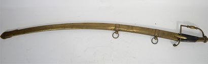 null Mounted hunter's sword. Checkered ebony handle (crack), brass mount, single-branch...