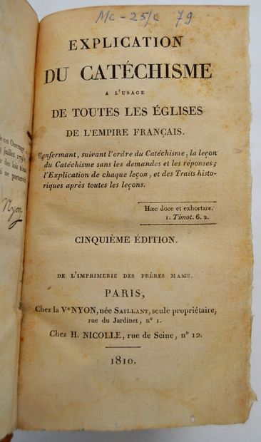  "Explication du catéchisme à l'usage de toutes les églises de l'empire Français"...