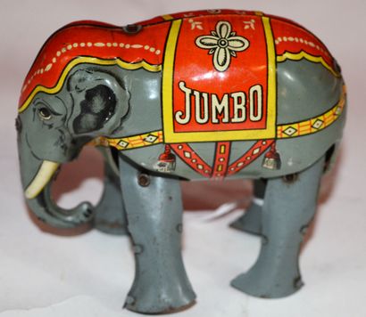 null BLÖMER & SCHÜLER GERMANY US ZONE: Jumbo, mechanical elephant in painted sheet...
