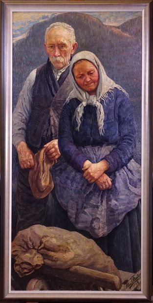 null Painting HST -Elderly couple- 1928 signed *MARTIN A-L.* (Alexandre-Louis) (Carnières...