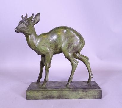null Sculpture: Bronze with green patina -Antilope- lost wax Batardy foundry stamp...