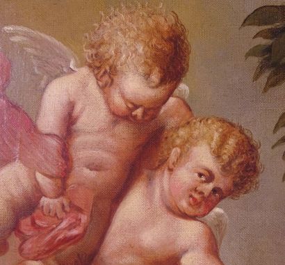 null Tableau HST -Sainte famille avec des anges- signé *JANSSENS B.* (Bernard) (1887,...