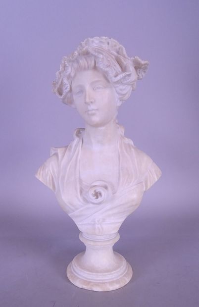 null Alabaster sculpture -Bust of Young Girl- signed *CYPRIEN A.* (A) (1837, 1901)...