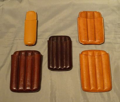 null Collection: 5 leather cigar cases including 2 Lubinski, 2 illegible marks