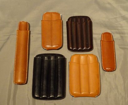 null Collection: 6 leather cigar cases including 4 Lubinski, 1 illegible mark