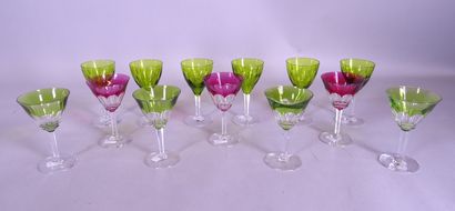 null Verrerie (13) Val St Lambert, 7 glasses on a stem in cut crystal Gandria (1946)...
