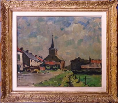null Painting HST -Church view- signed *CAMUS G.* (Gustave) (Chatelet 1914, Mons...