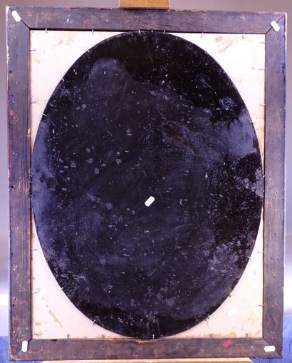 null Oval painting HS Tôle -Avant la tempête- anonymous 19th century 55,5x73cm gilded...