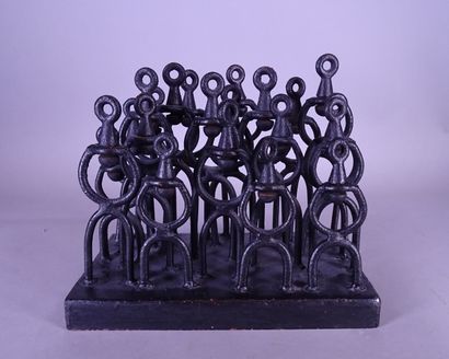 null Sculpture: Wrought iron with black patina -Group of characters- 1968 signed...