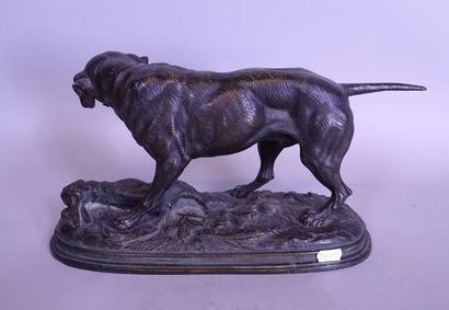 null Sculpture: Bronze -Le braque et le lièvre- trace de signature d'après *DELABRIERRE...