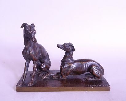 null Sculpture: Bronze with brown patina - 2 greyhounds - signed *WILKINSON C.* (Charles...