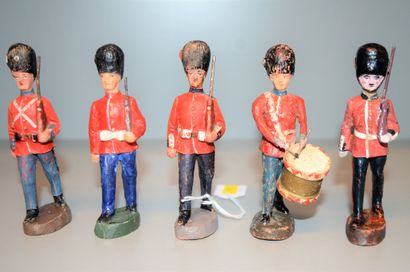 null ELASTOLIN: England, 5 soldiers and drummer of the Coldstream Guards. Large scale:...