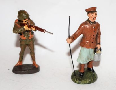 null G.J (?): 2 asian figures in composition. A soldier in fatigues and a soldier...