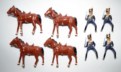 null United Kingdom: 3 riders and 1 officer of the 11th Hussar. Good condition, ...