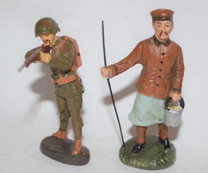 null G.J (?): 2 asian figures in composition. A soldier in fatigues and a soldier...