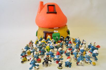 null SCHTROUMPFS: the Smurfs' house and 42 rubber figurines, made in the 70's "copyright...