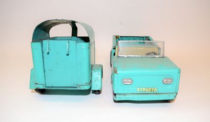 null STRUCTO: Jeep and its van in sheet metal. From the 70's. Total length: 49 cm....