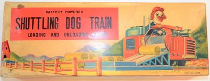 null YONEZAWA (Japan): Shuttling Dog Train. Lithographed sheet metal toy, battery...