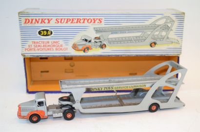 DINKY TOYS DINKY SUPERTOYS 39 A: Unic tractor and Boilot car trailer, in original...