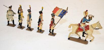 CBG CBG Mignot: 6 soldats 1er Empire en plomb, dont un porte drapeau et un cavalier....