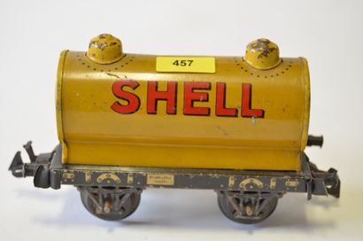 BING écart O BING écart "O" : wagon Shell, jaune, 2 axes, 13.5cm, état moyen