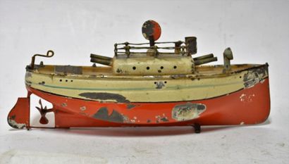 CARETTE canonnière CARETTE, petite canonnière, mécanique, peinte e n rouge et crème...