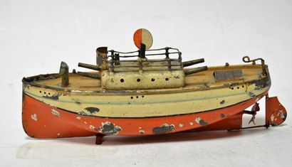 CARETTE canonnière CARETTE, petite canonnière, mécanique, peinte e n rouge et crème...
