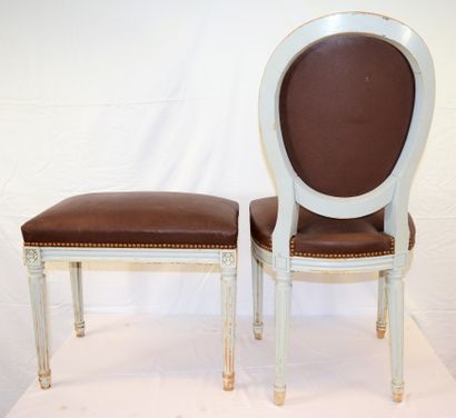 null 1 chair (height: 97 cm) and 1 footrest (53 x 55 cm) of Louis XVI style, covered...