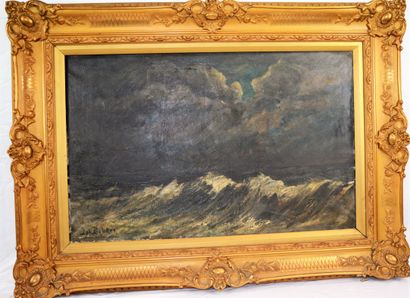 null Oil on canvas "marine" signature lower left illegible, size 80 x 58 cm