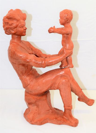 null SERSTE Paul (1910-2000): terracotta "mother and child", height: 48 cm. Signed...