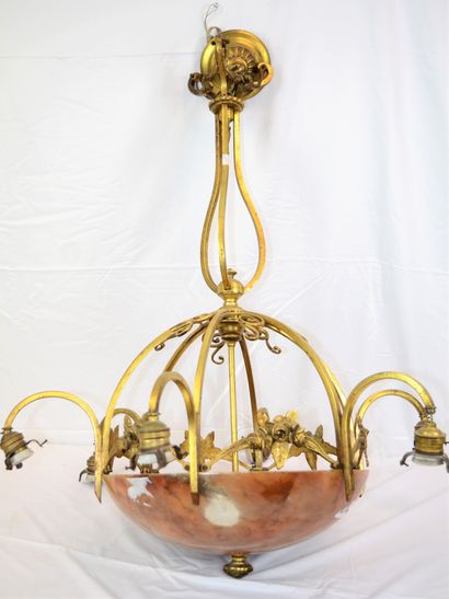 null Alabaster chandelier with 8 lights, without wicks, height: 97 cm, diameter:...