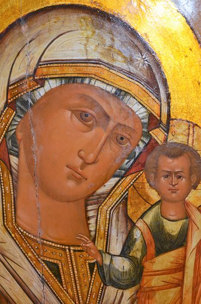 null 
Russian icon mid-nineteenth century, painting on wood "Virgin of Kazah", good...