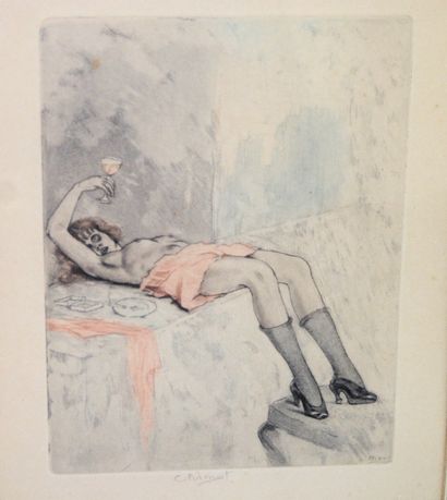 null CHIMOT Jules Edouard (1880-2959) eau forte "femme allongée sur le dos", signée,...