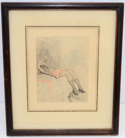 null CHIMOT Jules Edouard (1880-2959) eau forte "femme allongée sur le dos", signée,...